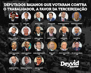 Lista dos deputados Baianos que votaram contra o Trabalhador.