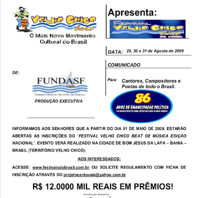 FESTIVAL DE MÚSICA VELHO CHICO BEAT EDIÇÃO NACIONAL - BOM JESUS DA LAPA - BAHIA - BRASIL?