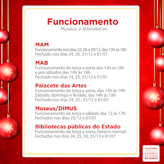Espaços Culturais, Museus e Bibliotecas Públicas do Estado alteram funcionamento.