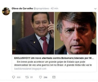 Olavo de Carvalho acusa Mourão de querer dar golpe em Bolsonaro
