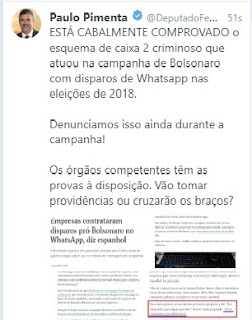 Líder do PT diz que está comprovado caixa 2 na campanha de Bolsonaro