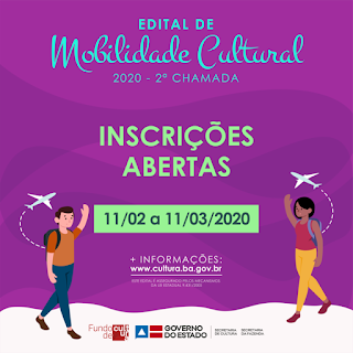 Inscrições abertas para 2ª chamada do Edital de Mobilidade Cultural 2020