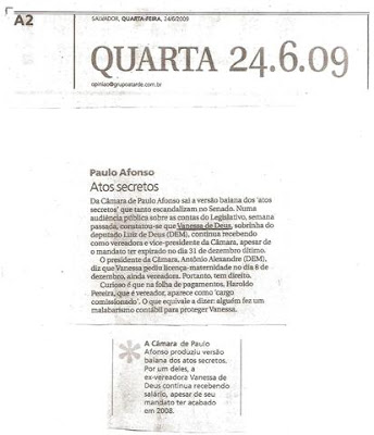 ATO SECRETO DA CÂMARA NO JORNAL A TARDE.