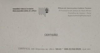 Certidão do MP nega que haja qualquer pedido de afastamento do Prefeito Luiz de Deus