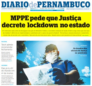 Leia o Jornal Diário de Pernambuco do dia 15.05.2020
