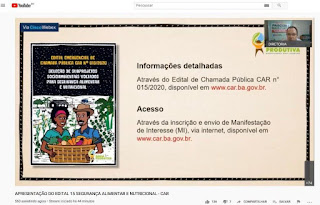Dúvidas sobre edital emergencial de Segurança Alimentar e Nutricional são esclarecidas em seminário virtual