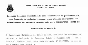 Agora é oficial: Anularam o edital da Sedes em Paulo Afonso