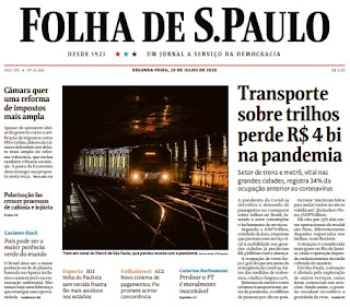 Leia o Jornal folha de São Paulo do dia 20.07.2020