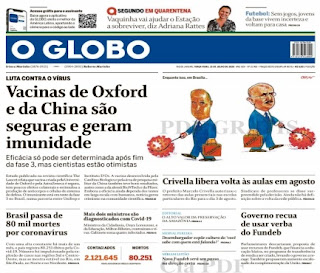 Leia o Jornal O Globo do dia 21.07.2020