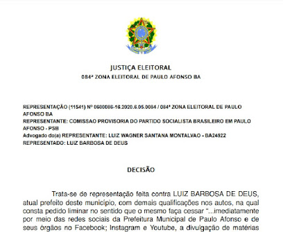 Justiça deu oito horas para Prefeito de Paulo Afonso retirar propaganda irregular